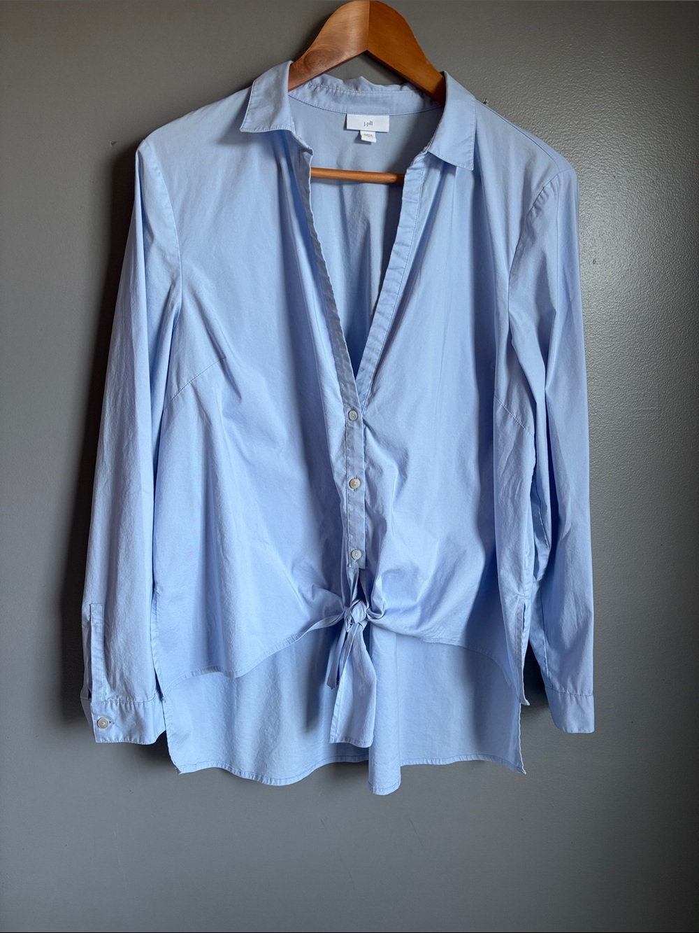 J Jill light blue button down shirt w/ front knot tie * sz L *